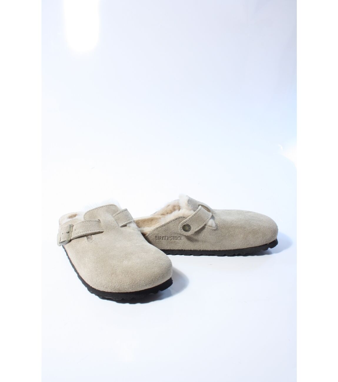 Birkenstock Boston Shearling Suede Leather/Fur Taupe